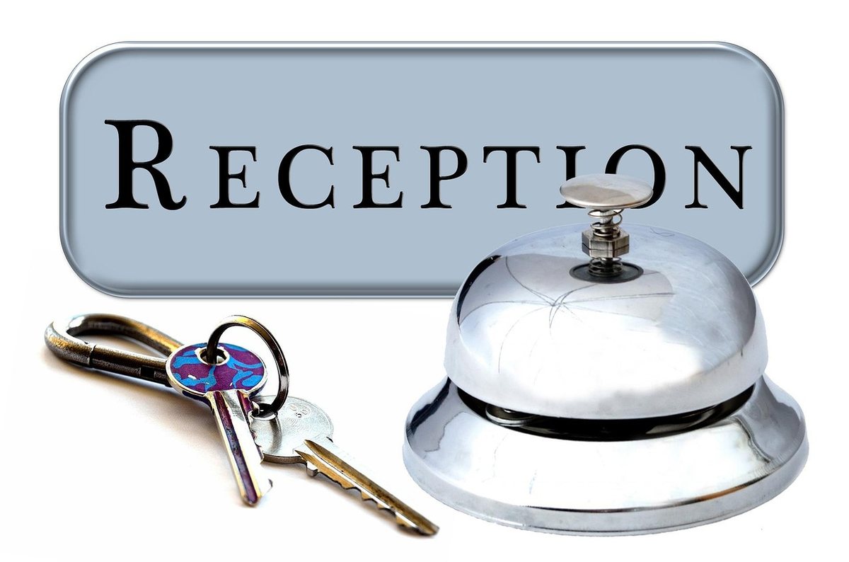 Clé avec anneau, bouton d'appel en argent, panneau gris RECEPTION